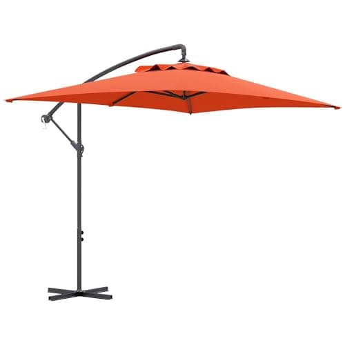 Image of Outsunny 3x2m Cantilever Parasol with Cross Base, Banana Parasol with Crank Handle and 6 Ribs, Rectangular Hanging Patio Umbrella for Outdoor Pool, Garden, Balcony, Orange