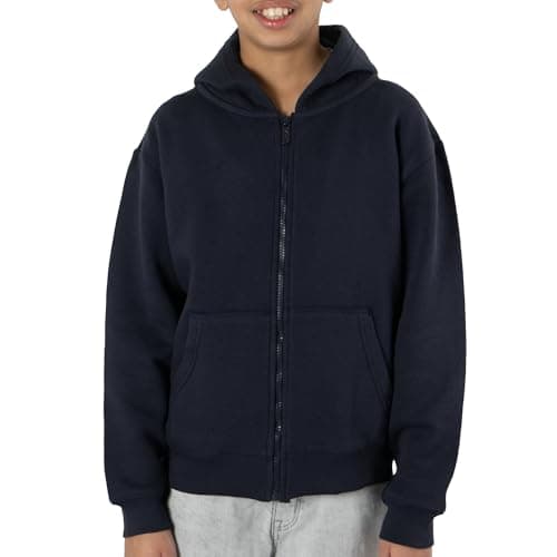 Image of NOROZE Boys Girls Fleece Zip Hoodie – Plain Full Zip Kids Hooded Sweatshirt (5-6 Years, Navy)