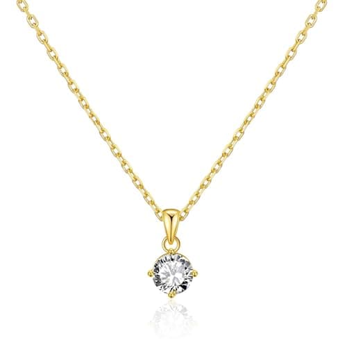 Image of Philip Jones 18k Gold Plated Solitaire Necklace Created with Zircondia® Crystals