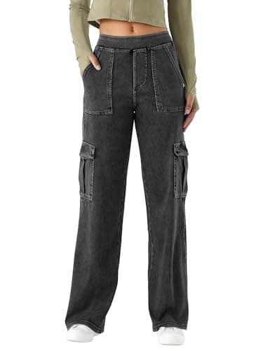 Image of LaiEr Women's Denim Walking Trousers Straight Leg Pants Casual Work Bottoms Outdoor Streetwear Womens Stretch Cargo Pants with Pockets for Casual Outdoor Hiking Jeans.(Dark Grey L)