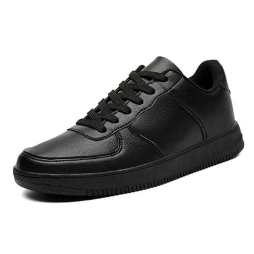 Image of VLOOKST Women Classic Retro Gum Sole Fashion Sneakers Leather Low Top Tennis Shoes Anti Slip Trainers Casual Comfortable Walking Shoe Black