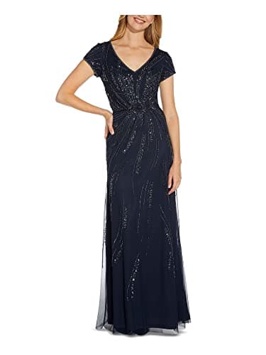 Image of Adrianna Papell Women's Beaded Blouson Dress, Midnight, 8