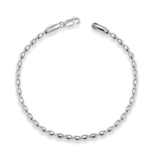 Image of LeCalla 925 Sterling Silver Link Chain Bracelets | Italian 3MM Oval Bead Ball Strand Chain Bracelet for Women 8 Inches