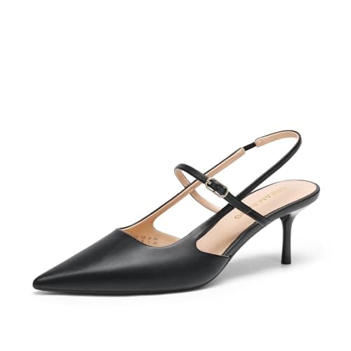 Image of DREAM PAIRS Mary Jane Shoes Women Kitten Slingback Pointed Closed Toe Heels Dress Party Casual Comfortable Pumps Shoes,Size 5.5,Black-Pu,SDPU26014W