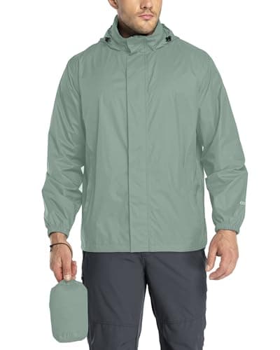 Image of 33,000ft Men's Lightweight Waterproof Outdoor Jackets Windproof Rain Shell Jacket Packaway Hooded Raincoat for Golf Fishing Cycling Ice Green M