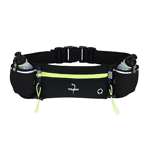 Image of Adjustable Running Belt with Zip Pocket, 2 Water Bottles, 2 Multipurpose Rubber Bands and Straps, Black/Yellow