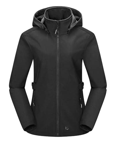 Image of Outdoor Ventures Women’s Waterproof Softshell Jacket with Datachable Hood Fleece Lined Outdoor Jacket Ladies Hiking Short Coat Casual Outerwear Jacket Hiking Camping Dark Grey M