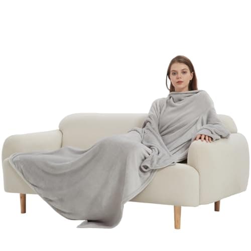 Image of viceroy bedding Wearable TV Blankets With Sleeves, Ultra Soft Warm Thermal Fleece Blanket for Couch Sofa Bed Cosy Oversized Fleece Snuggle Throw (Silver)