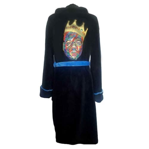 Image of Biggie Smalls Bathrobe Crown Logo Official Black Super Soft Fleece Unisex Medium-Large