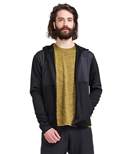 Image of Craft Sportswear Men's ADV Essence Jersey Hood Jacket, Windproof Full Zip Athletic Workout Running Jacket, Black, Large