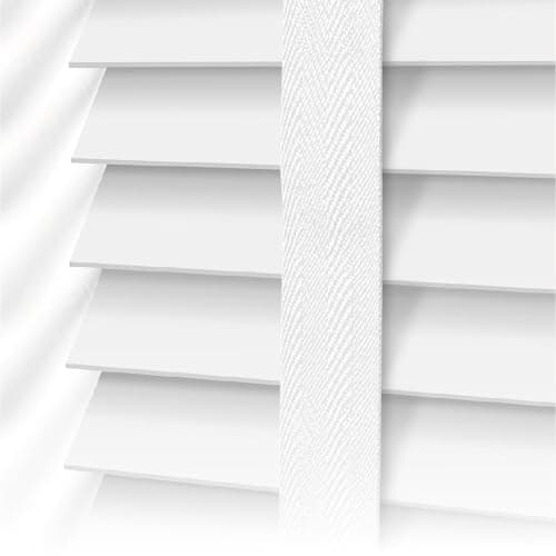 Image of EV DEKOR Faux Wood Window Blinds with Tape, 50mm Slats, Easy Fit Home Office Venetian Blinds (60 X 150cm) - White window blinds
