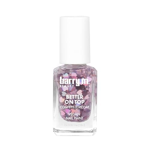 Image of Barry M Better On Top Confetti Top Coat Nail Polish Holographic Heart Nail Topper Clear Glossy Glitter Nail Art 100% Vegan & Cruelty Free