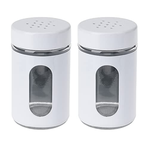 Image of Koopman Glass Salt & Pepper Shakers Set - Small Glass Body with Metal Cover & Screw Lid - Seasoning Spice Shaker for Home Table (White)