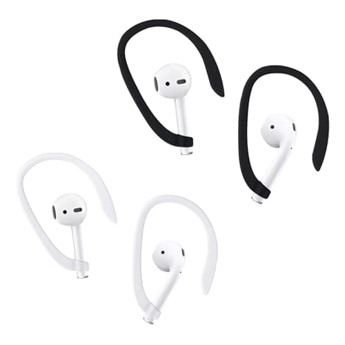 Image of 2 Pairs Ear Hooks for AirPods, EarHooks Compatible with AirPods 1, 2, 3, 4, Pro, Pro 2, Anti-Slip Sports Ear Hooks for Running, Jogging, Cycling, Exercise, Silicone Hooks for AirPods, White and Black