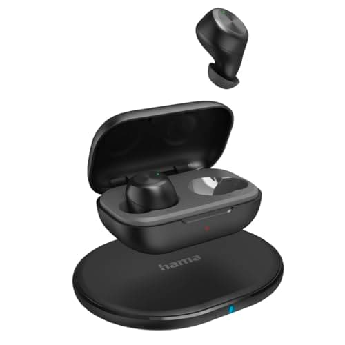 Image of Hama True Wireless In-Ear Headphones (Bluetooth Headphones Music Time 12 Hours Battery, In-Ear Headphones with Wireless Charging and Cordless Charger, Splash-proof IPX4, Ultralight 4 g) Black