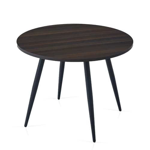 Image of Colorig Modern 100CM Round Dining Table with Round Black Metal Legs,Space-Saving Kitchen Table for Dining Room, Kitchen,or Office,2-4 Seaters Dining Table (Dark Walnut, 100 x 100 x 75 CM)