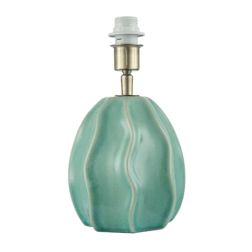 Image of Happy Homewares Stylish Duck Egg Gloss Ripple Effect Ceramic Table Lamp Base with Crackle Design | Antique Brass Lamp Holder | 25cm x 15cm