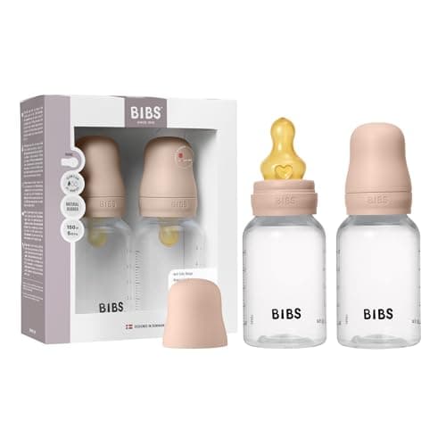 Image of BIBS Baby Plastic Bottle 2-Pack 150ml. Anti-Colic. Round Natural Rubber Latex Nipple. Supports Natural Breastfeeding, Complete Set - 150 ml (Pack of 2), Blush