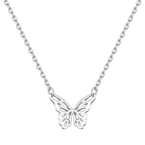 Image of ChicSilver Sterling Silver Necklace for Women Dainty Silver Butterfly Necklace Chain Stunning Gifts for Birthday Valentines Day