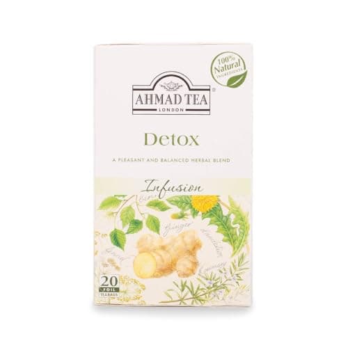 Image of Ahmad Tea Detox Tea | Fruit & Herbal Infusion | Ginger, Dandelion, Nettle, Peppermint, Fennel, Birch leaves - 20 Teabag Sachets