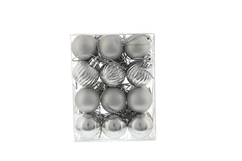 Image of Festive Productions Christmas Tree Baubles – 24 x 3 cm Mixed Finish in Silver – Shiny, Matt & Pumpkin Hanging Ornaments – Shatterproof Christmas Tree Decorations for a Stylish Festive Display