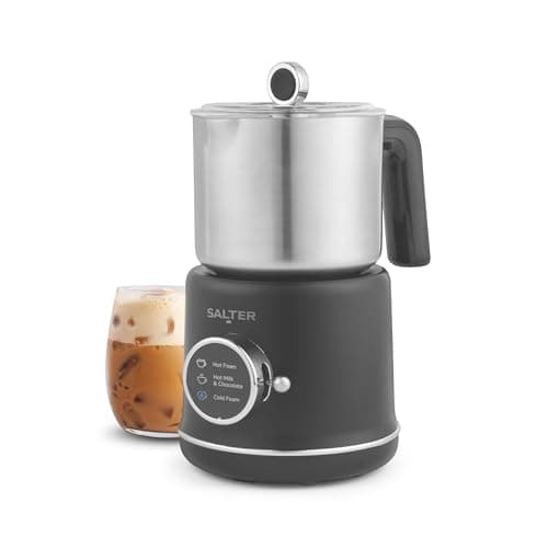 Image of Salter 3-in-1 Milk Frother – Barista Style Hot Foam, Cold Foam, Hot Milk Or Chocolate, Removable Dishwasher Safe Stainless Steel Jug, LED Display, 250ml Frothing Capacity, 350ml Heating Capacity, 600W