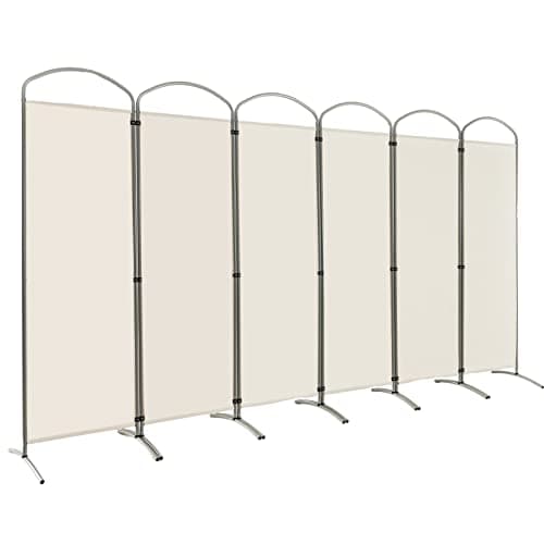Image of COSTWAY 4/6 Panel Folding Room Divider, Freestanding Wall Privacy Screen Protector, Paravent Partition Separator for Living Room, Bedroom and Office (Cream White, 6 Panel: 331 x 188cm)
