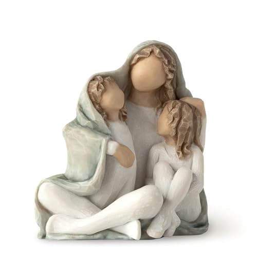 Image of Willow Tree Cozy, Close Together, we Three, Loving Embrace from Mother, Grandmother, Caregiver, Nanny, Depicts Playful Relationship and Imaginative Play, Sculpted Hand-Painted Figure