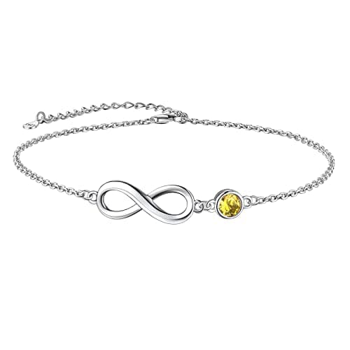 Image of Suplight 925 Sterling Infinity Ankle Bracelets for Women Girls Beach Anklet Citrine Birthstone Anklet Bracelets
