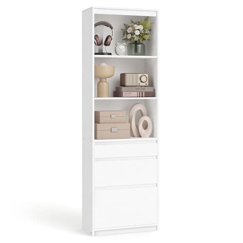 Image of VASAGLE KAILYN Collection - Bookshelf, Bookcase, with 3 Drawers, Adjustable Shelves, 180 cm Tall, for Living Room, Bedroom, Home Office, Modern, Space-Saving, Snow White LBC188W01