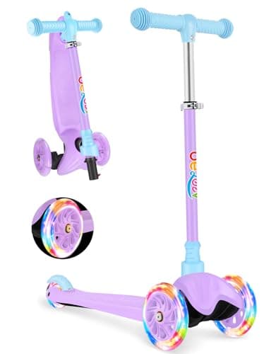 Image of BELEEV 3-Wheel Scooter for Kids Age 2-6, Scooter for Toddlers Girls Boys Children, Adjustable Height, Lean to Steer, Light Up Wheels, Extra-Wide Deck(BLUE PURPLE)