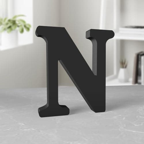 Image of Aruatu 6 Inch Black Wood Letters Unfinished Wood Letters for Wall Decor Decorative Standing Letters Slices Sign Board Decoration for Craft Home Party Projects (N)