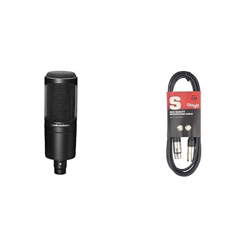 Image of Audio-Technica AT2020 Cardioid Condenser Microphone & Stagg 3m XLR to XLR Plug Microphone Cable