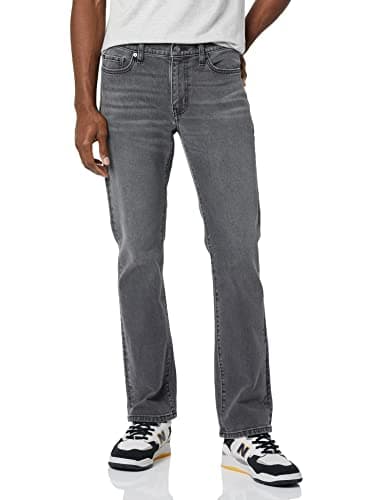 Image of Amazon Essentials Men's Jeans, Slim Fit Stretch, Bootcut - Discontinued Colours, Washed Grey, 36W / 29L