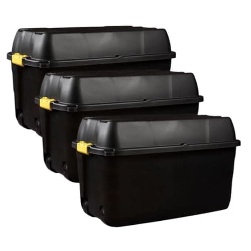 Image of Original Organics 175L Heavy Duty Storage Box with Wheels and Lid – Black, Large Lockable Storage Trunk for Garden, Garage and Home, Mobile Storage for Tools, Equipment and Household Items - Set of 3