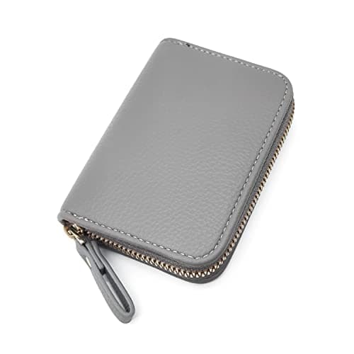 Image of Womens Credit Card Holder, Small RFID Blocking Ladies Wallet with Stainless Steel Zipper Leather Accordion Grey Wallets Case for Women ID Compact Slim Blocked Zip Accordian Cards (Grey) A3PBKB-2