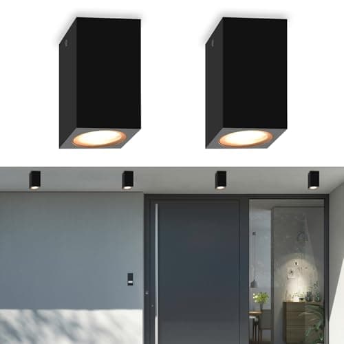 Image of FUDESY 2Pcs Surface Mounted Downlight, GU10 Waterproof Modern Ceiling Spotlights Indoor Outdoor, Matte Black Square Ceiling Wall Spot Light for Hallway, Kitchen, Bedroom, Living Room