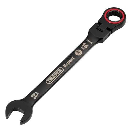 Image of Draper 03920 Expert HI-TORQ Metric Flexible Head Ratchet Combination Spanner, 14mm, Black