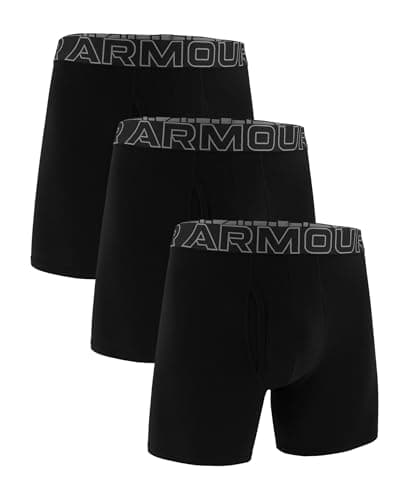 Image of Under Armour Men's 3-Pack Performance Cotton Boxer Brief, 6" Inseam, All-Day Comfort & Ultra-Soft, Black Solid-Core, XXL (Pack of 3)