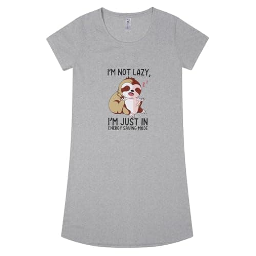 Image of Ladies Nightie Short Sleeve Nightdress Fun Novelty Prints Plus Size 22 to 36 Sleep Wear (Grey, Not Lazy, 26-28)