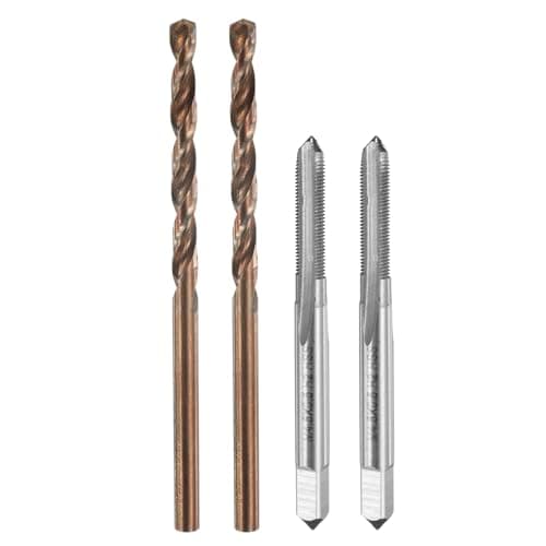 Image of sourcing map Tap and Drill Bit Set, 2pcs M4.5 x 0.5 Metric Straight Flute Thread Screw Taps & 2pcs 4mm Twist Drill Bits, Uncoated/Roasted Yellow HSS-6542/M35 HSS-CO Tapping Threading Tool