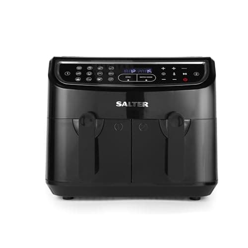 Image of Salter Dual Air Fryer - Double Drawer, 2 XL Non-Stick Cooking Trays, Sync & Match Cook Function, Independent Cooking, 8.2L, Sensor Touch Display, 12 Presets, Oil Free, 2200W-2600W, Black