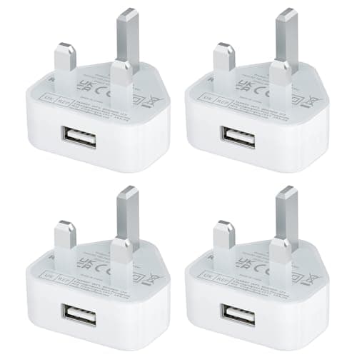 Image of USB Plug UK,USB Charger Plugs Adaptor UK 5W 1A Phone Socket Plugs with USB Port Single Way Mains Charge Head 5V 1AMP Charging Compatible with Old iPhone 13 12 11 SE XS XR X 8 7 6 5 5C,iPad,Watch,4Pack