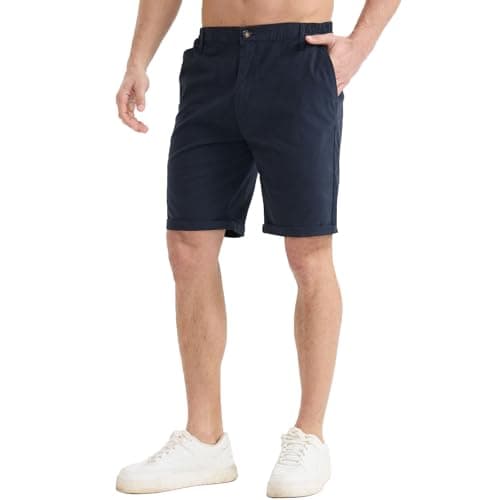 Image of FizzPop Mens Shorts UK Chino Shorts with Pockets Golf Cotton Casual Summer Stretch Smart Elasticated Waist Blue L