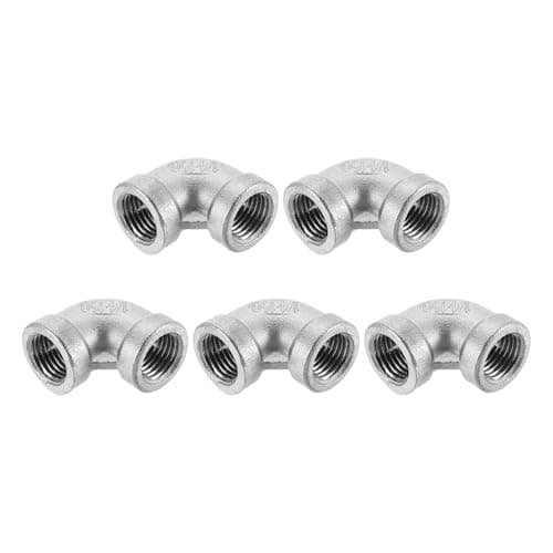 Image of sourcing map 5 Pcs 1/4" PT Female 90 Degree Elbow Stainless Steel Water Pipe Fittings Air Hose PVC Tube Cast