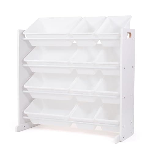 Image of Humble Crew Wooden Toy Storage Organiser for Children & Toddlers, with 12 BPA Free Plastic Removable Storage Bins, Ideal for Storing Toys, Games, Books and Craft Supplies - White