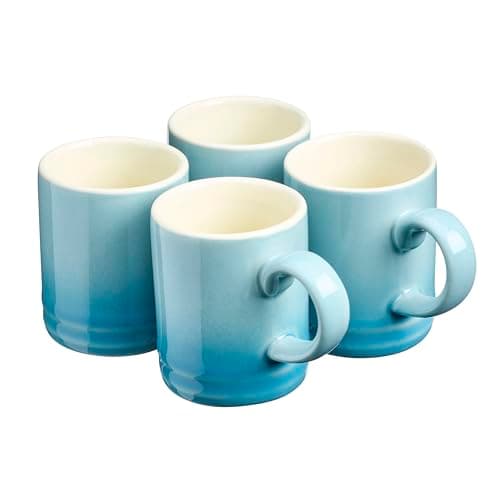 Image of Cooks Professional 4 Piece Espresso Coffee Cup Set | Dishwasher & Microwave Safe Durable Stoneware Stylish Colourful Graduated Design Mini Drinking Mugs | 100ml Capacity | Blue