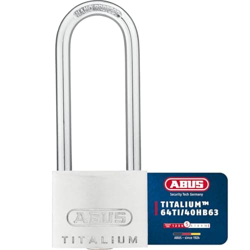 Image of ABUS Titalium 64TI/40HB63 Padlock with high Shackle - Basement Lock with Lock Body Made of Special Aluminium - Hardened Steel Shackle - ABUS Security Level 5