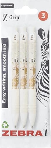 Image of ZEBRA Pen Z-GRIP Smooth Glam Black Ink Ballpoint Pens 3pk 1.0mm Medium Point Retractable Ink Pens with Clip - Smooth Writing Pens with Low Viscosity Ink, Comfort Grip - 3 Pens Multipack (White Marble)