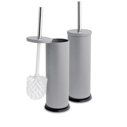 Image of Harbour Housewares Matte Grey Toilet Brush and Holders Pack of 2 – Stainless Bathroom Accessories with Non Slip Bases – Rust Resistant Cleaning Brush Sets for Compact, Modern and Hygienic Home Spaces
